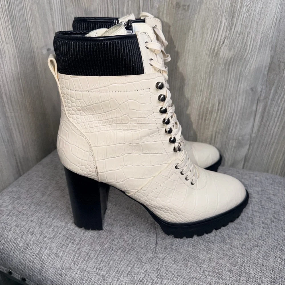 Vince Camuto Cream Lace-Up Platform Heeled Boots - Picture 3 of 8